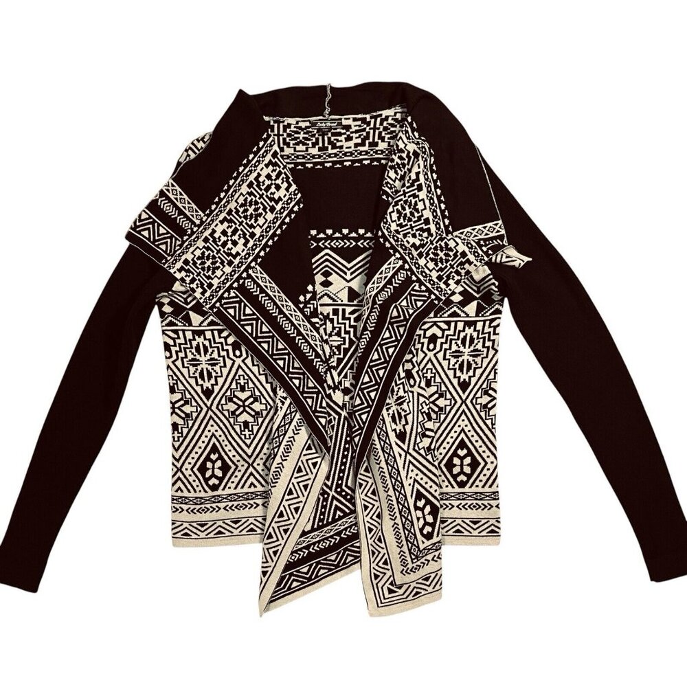 Lucky Brand Women Black / Beige Waterfall Wrap Open Cardigan Sweater Size Large - Picture 13 of 13